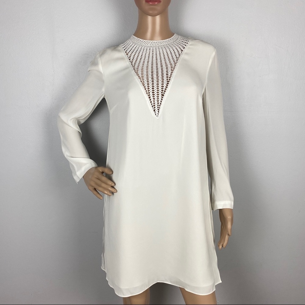 NEW A.L.C. WHITE CROCHET INSET SHIFT MINI DRESS - Picture 2 of 9